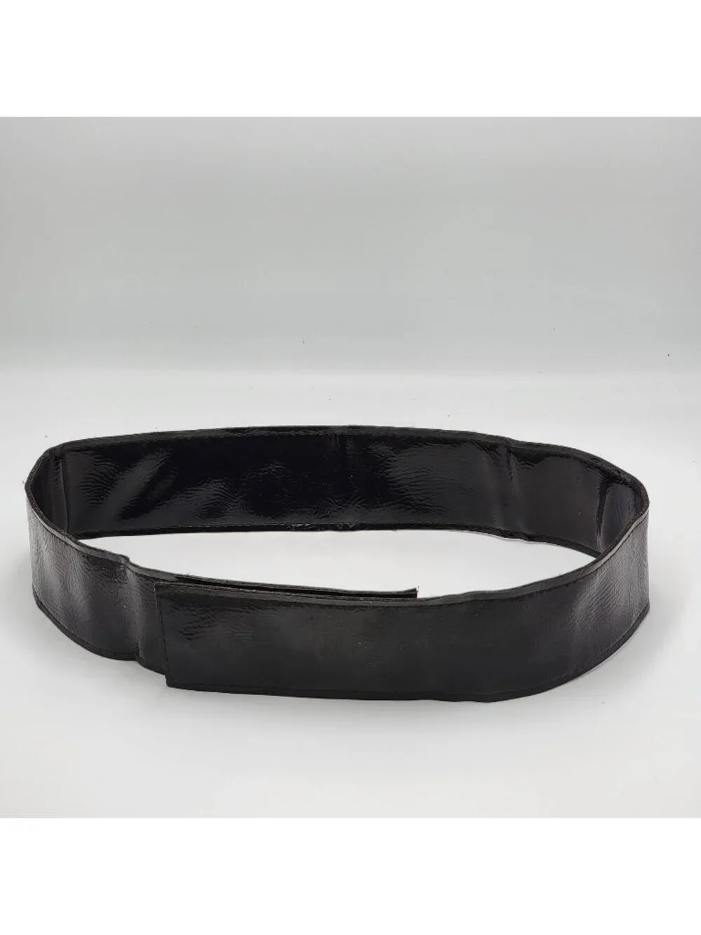 Vtg Black Patent Faux Leather Wide Belt with Snap Closure for Accessories or Cos